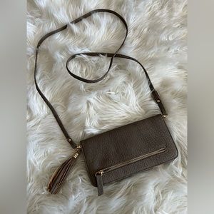 Caroline Hill Tan Gray Tassel Crossbody Purse